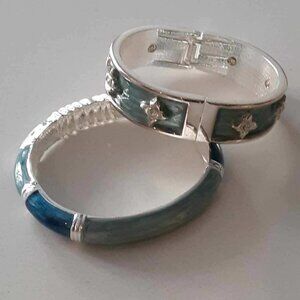 Indian Bangles stackable set of (2) enamel and silver inspired